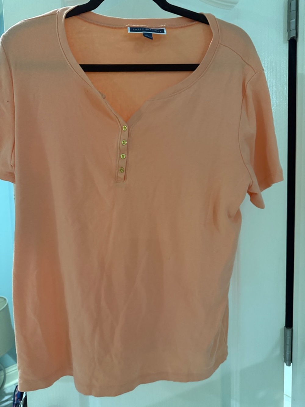 Karen Scott Peach Short-Sleeve Henley Tee